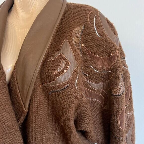 Vintage Magnolia Women’s Medium Chocolate Brown Mohair Leather Bomber Jacket Fal - Picture 8 of 15